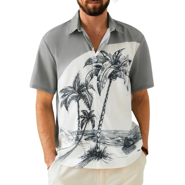Men's Coconut Printed Lapel Collar Loose Short Sleeve Shirt 49679675L