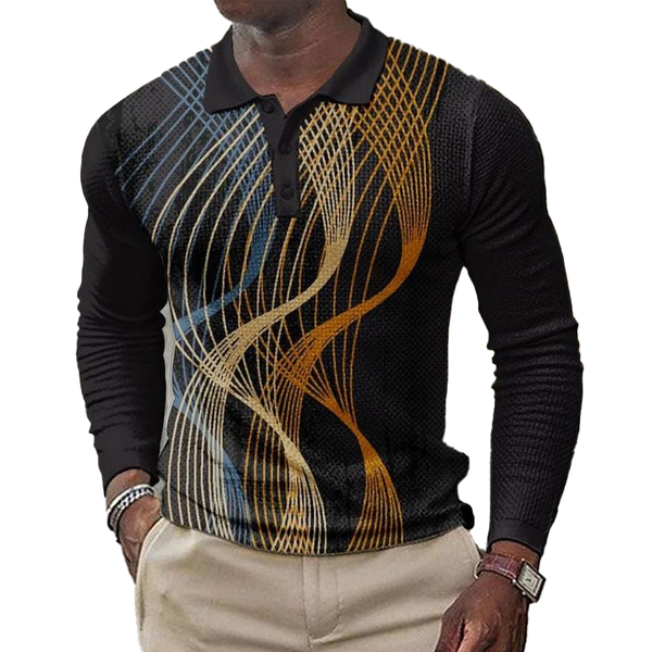 Men's Printed Lapel Button-Down Polo Long Sleeve T-Shirt 27645346L