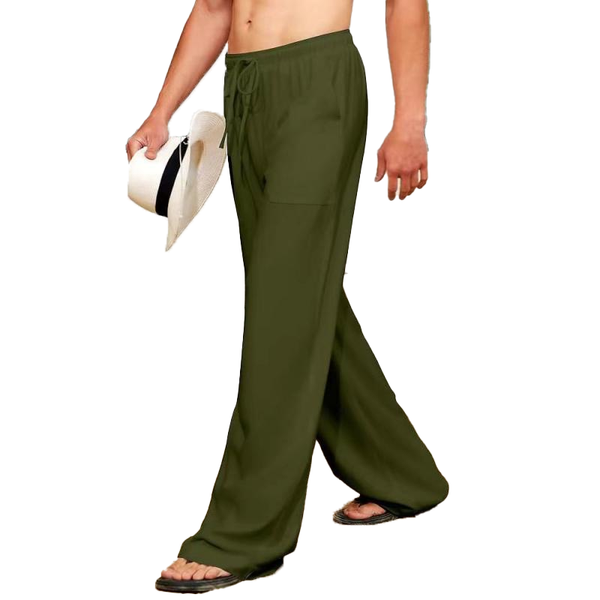 Men's Casual Linen Pants Elastic Waist Drawstring Summer Long Beach Pants Lightweight Pants With Pockets 35903554L