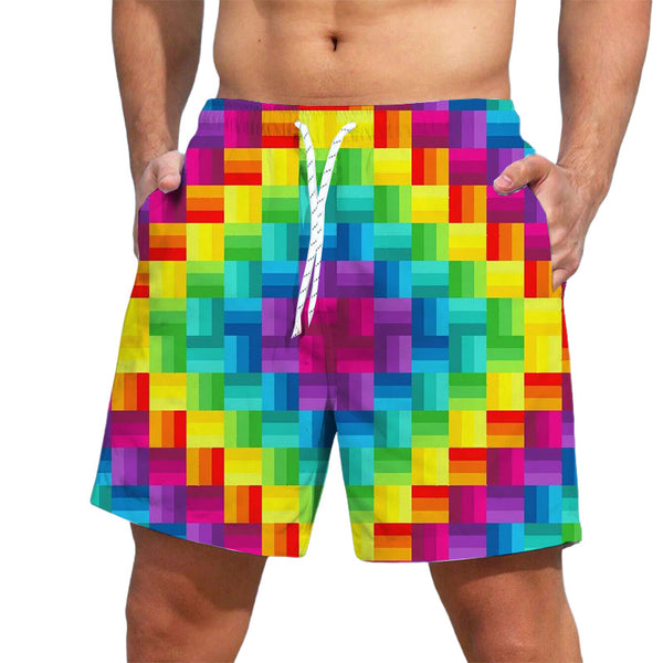 Men's Rainbow Lattice Printed Hawaii Beach Shorts 81944612YY