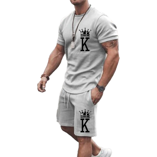 Men's Letter Print Short-sleeved T-shirt Set Sports Leisure Set 42580933L