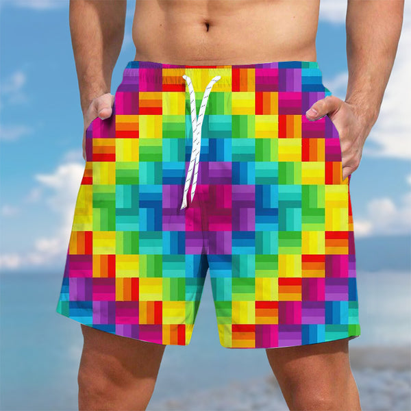 Men's Rainbow Lattice Printed Hawaii Beach Shorts 81944612YY