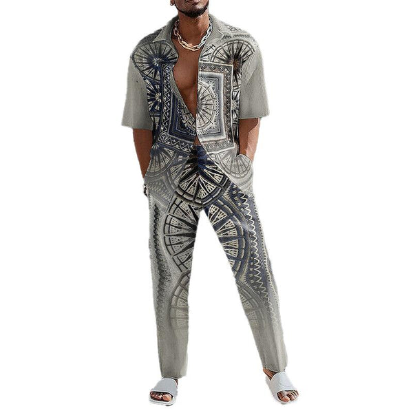 Men's Personality Fashion Trend 3D Printing Trousers Shirt Set 21575089YM