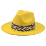 Wide Brim Dome Ethnic Square Webbing Wool Hat 91179941YM