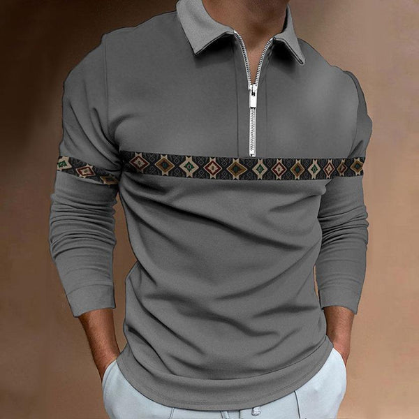 Men's Long-Sleeved Zipper Lapel Polo Shirt 56082965YY