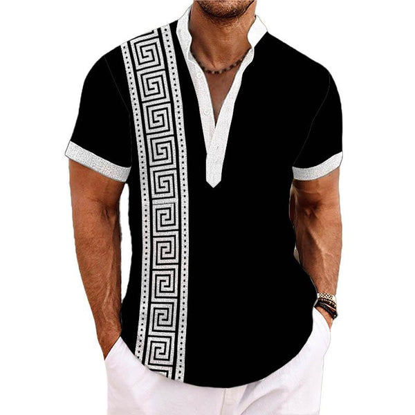 Men's Henley Collar Printed Short Sleeve Shirt 10817263YY