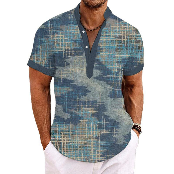 Men's Henley Collar Printed Short Sleeve Shirt 15550925YY