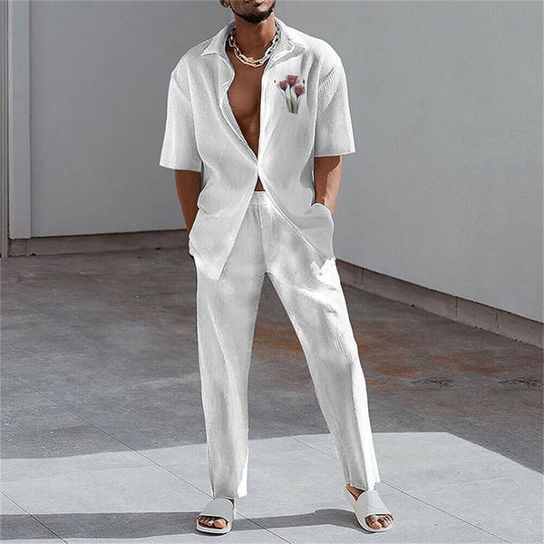 Men's Personality Fashion Trend 3D Printing Trousers Shirt Set 60627948YM