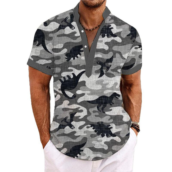 Men's Henley Collar Printed Short Sleeve Shirt 18358545YY