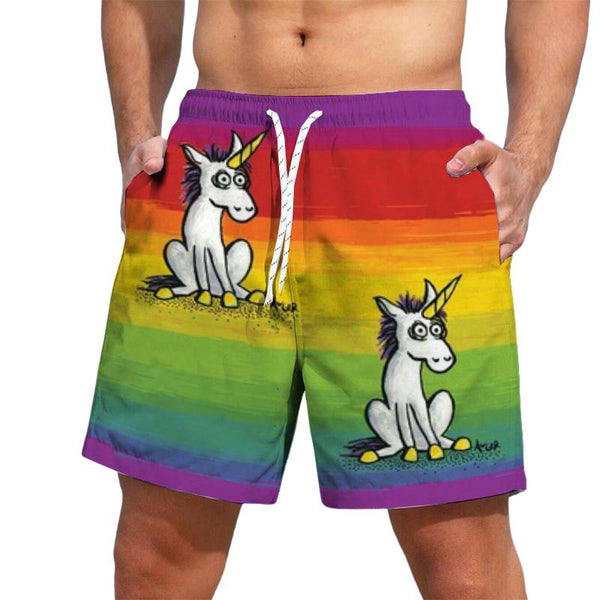 Men's Rainbow Unicorn Printed Hawaii Beach Shorts 35745936YY