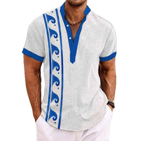 Men's Henley Collar Printed Short Sleeve Shirt 49104816YY