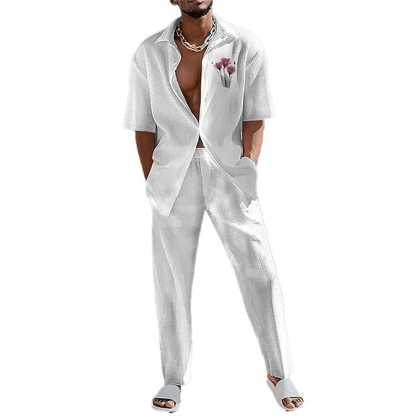 Men's Personality Fashion Trend 3D Printing Trousers Shirt Set 60627948YM