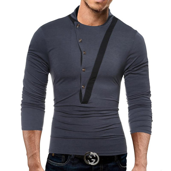 Men's Diagonal Button Patch Long Sleeve T-Shirt 01151232YM