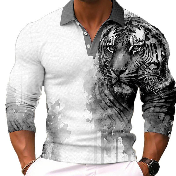 Men's Fashion 3D Printed Long Sleeve Polo Shirt 63740228YY