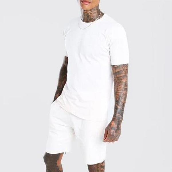 Men's Solid Color Short Sleeve Shorts Casual Set 28433545L