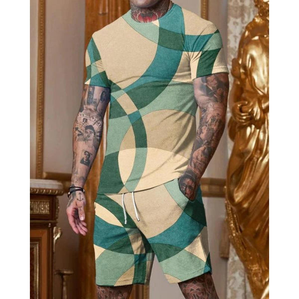 Men's Casual Printed Short Sleeve T-Shirt Shorts Set 98828910L