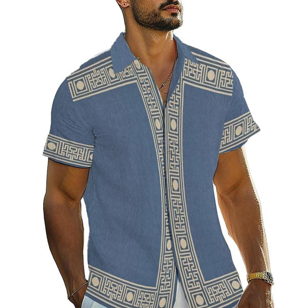 Men's Retro Print Short Sleeve Shirt 89116875YM