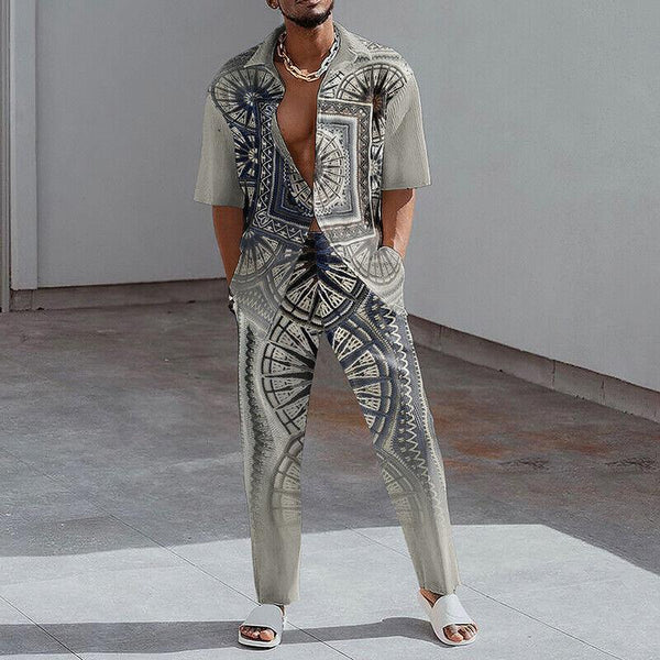 Men's Personality Fashion Trend 3D Printing Trousers Shirt Set 21575089YM
