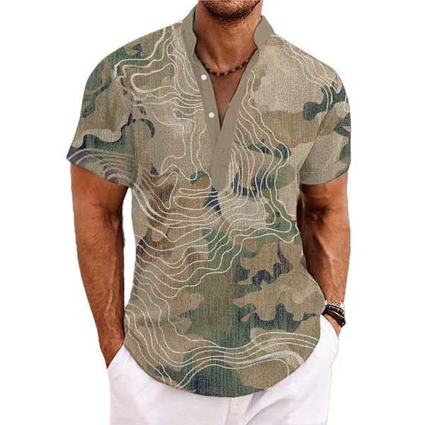 Men's Henley Collar Printed Short Sleeve Shirt 50938197YY