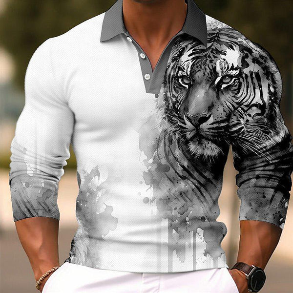 Men's Fashion 3D Printed Long Sleeve Polo Shirt 63740228YY