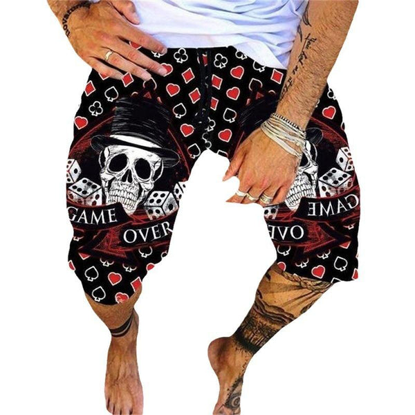 Men's Skull Printed Casual Shorts Fashionable Hawaiian Resort Beach Shorts 07145281L