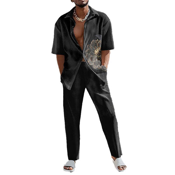 Men's Personality Fashion Trend 3D Printing Trousers Shirt Set 39256334YM