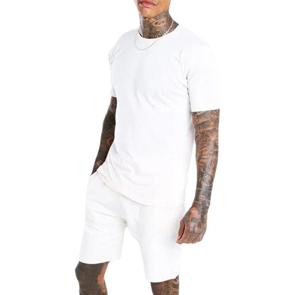 Men's Solid Color Short Sleeve Shorts Casual Set 28433545L