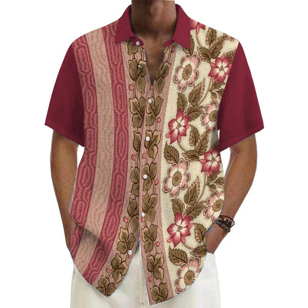 Men's Ramie Casual Floral Short-Sleeved Shirt 38391045YY