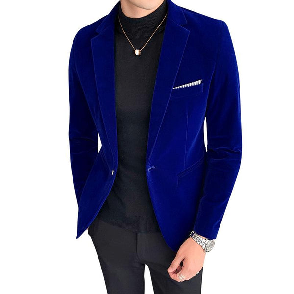 Men's Fashionable Casual Gold Velvet Suit 80816389L