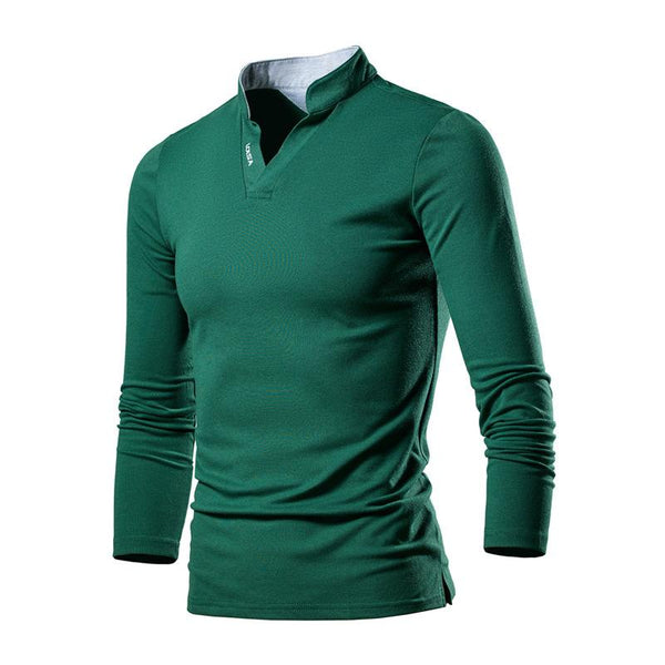 Men's Solid Color Bottoming Shirt Stand Collar Loose Long Sleeve T-shirt 11953709L