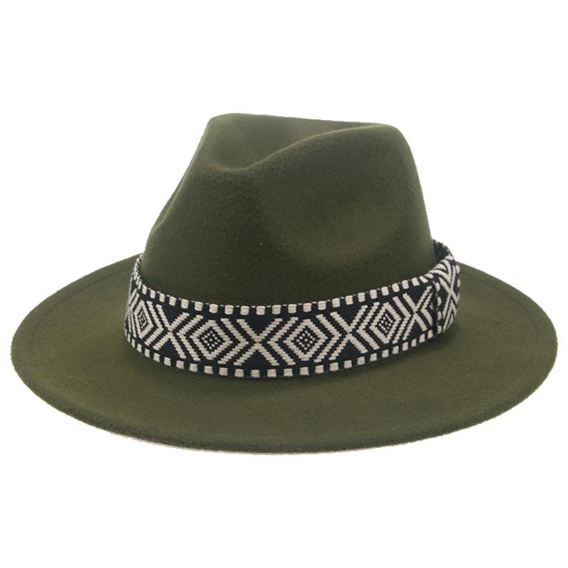 Wide Brim Dome Ethnic Square Webbing Wool Hat 91179941YM