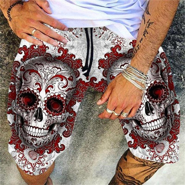 Men's Skull Printed Casual Shorts Fashionable Hawaiian Resort Beach Shorts 96415120L