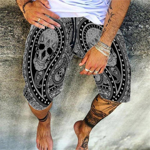 Men's Skull Printed Casual Shorts Fashionable Hawaiian Resort Beach Shorts 34949651L