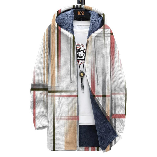 Men's Printed Hooded Two-pocket Plush Thickened Long-sleeved Cardigan Jacket 14217973L