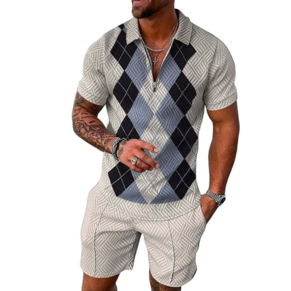 Men's Golf Stripe Casual Polo Shirt Set 56725979L