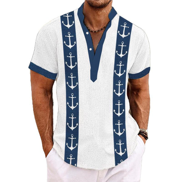 Men's Navigation Printed Henley Collar Short Sleeve Shirt 93635450L