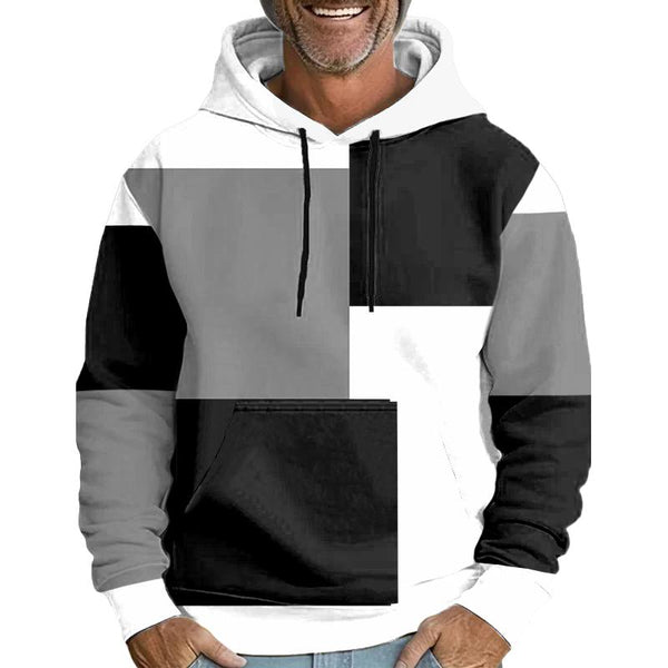 Men's Black and White Block Long Sleeve Hooded Sweatshirt 44896616L