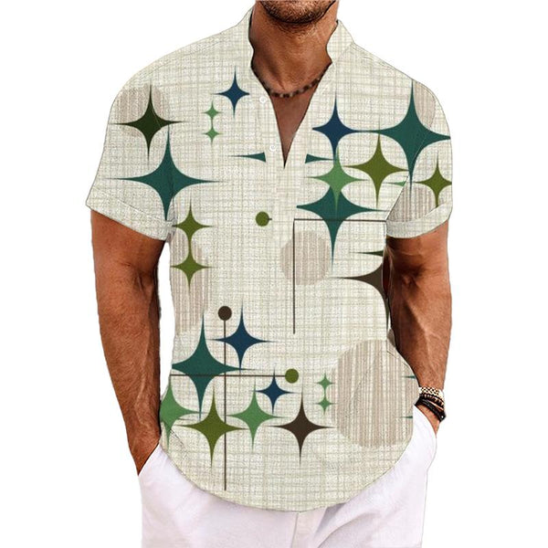 Men's Henley Collar Printed Short Sleeve Shirt 59102920L