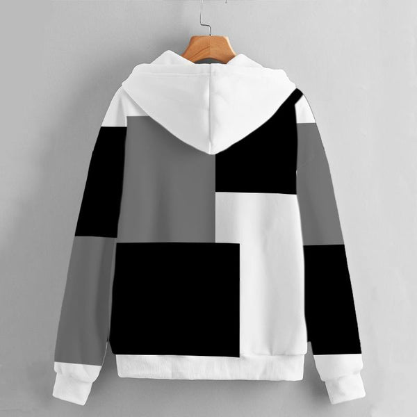 Men's Black and White Block Long Sleeve Hooded Sweatshirt 44896616L