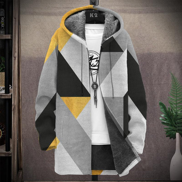 Men's Printed Hooded Two-Pocket Plush Thickened Long-Sleeved Cardigan Jacket 92206711L