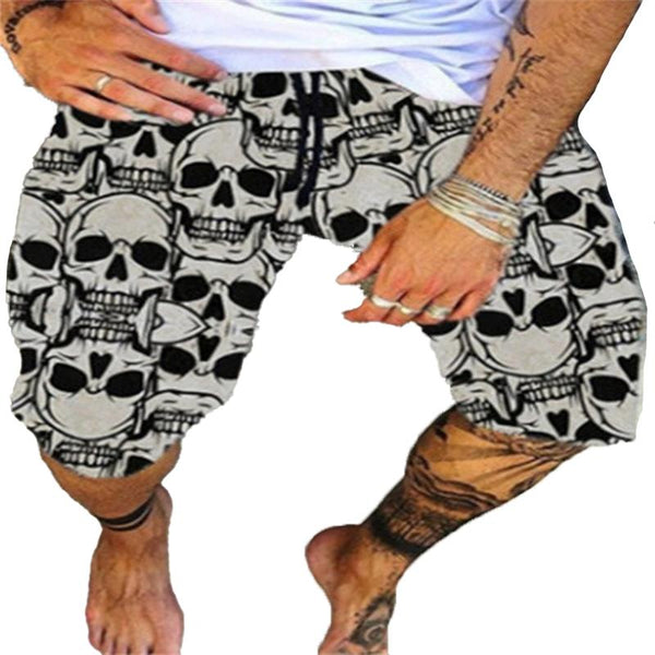 Men's Skull Printed Casual Shorts Fashionable Hawaiian Resort Beach Shorts 26255834L
