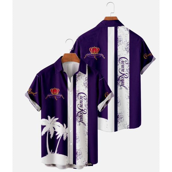 Men's Coconut Printed Lapel Collar Loose Short Sleeve Shirt 73613253L