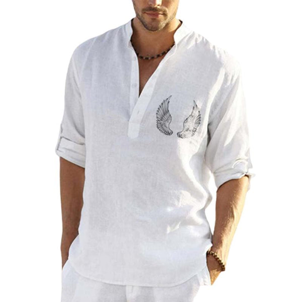 Men's Casual Wings Print Long Sleeve Shirt 75990413L