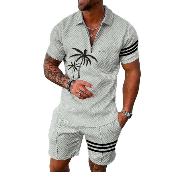Men's Casual Printed Polo Shirt Set 25338285L