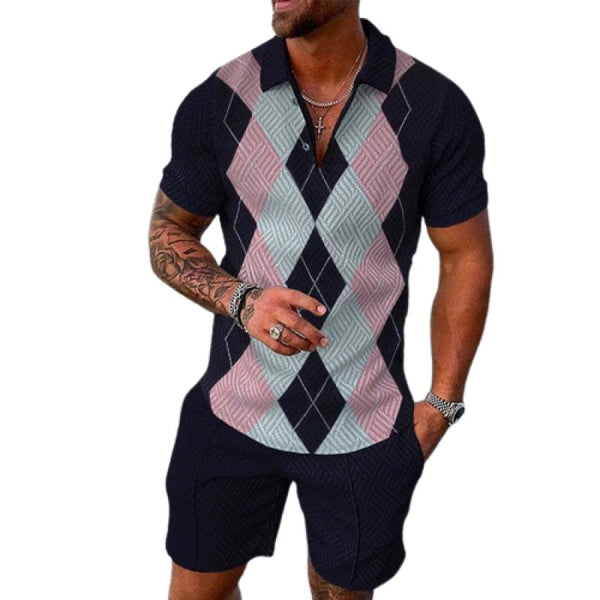 Men's Golf Stripe Casual Polo Shirt Set 24431550L