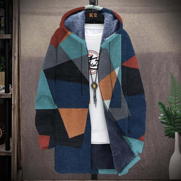 Men's Printed Hooded Two-pocket Plush Thickened Long-sleeved Cardigan Jacket 66809141L