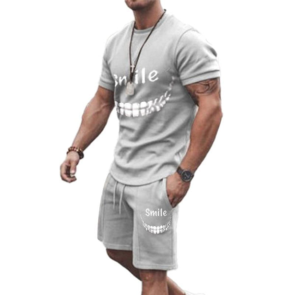 Men's Loose Printed Short Sleeve Shorts Casual Set 84037019L