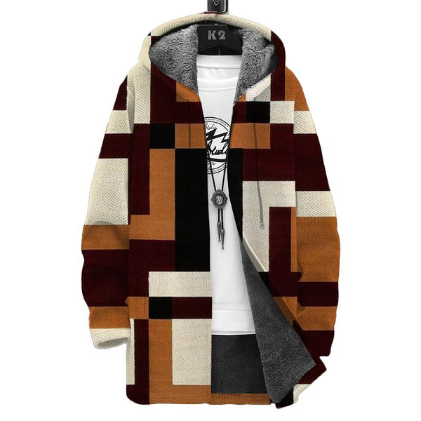 Men's Printed Hooded Two-Pocket Plush Thickened Long-Sleeved Cardigan Jacket 62395398L