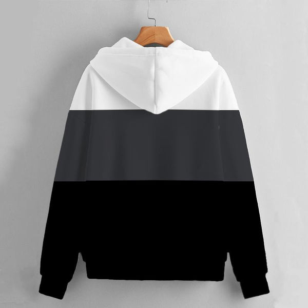 Men's Black and White Block Long Sleeve Hooded Sweatshirt 18131927L