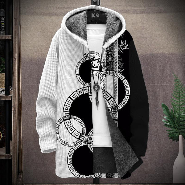 Men's Printed Hooded Two-Pocket Plush Thickened Long-Sleeved Cardigan Jacket 80467800L